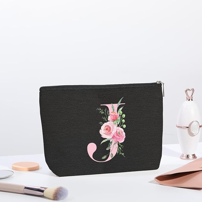 A-Z Personalized Cosmetic Bag Monogrammed Makeup Bags Bridesmaid Gifts Custom Toiletry Pouch Gifts for Women Mom Best Friend Sister Bride Bridesmaid (J)