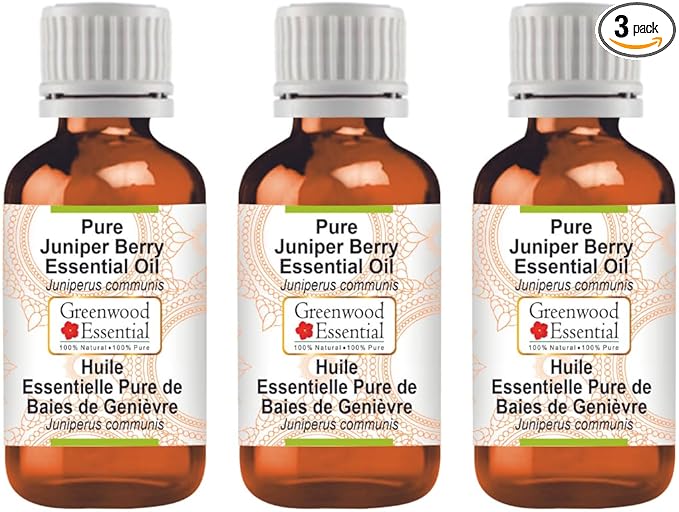 Greenwood Essential Pure Juniper Berry Essential Oil (Juniperus communis) Steam Distilled (Pack of Three) 100ml X 3 (10.1oz)
