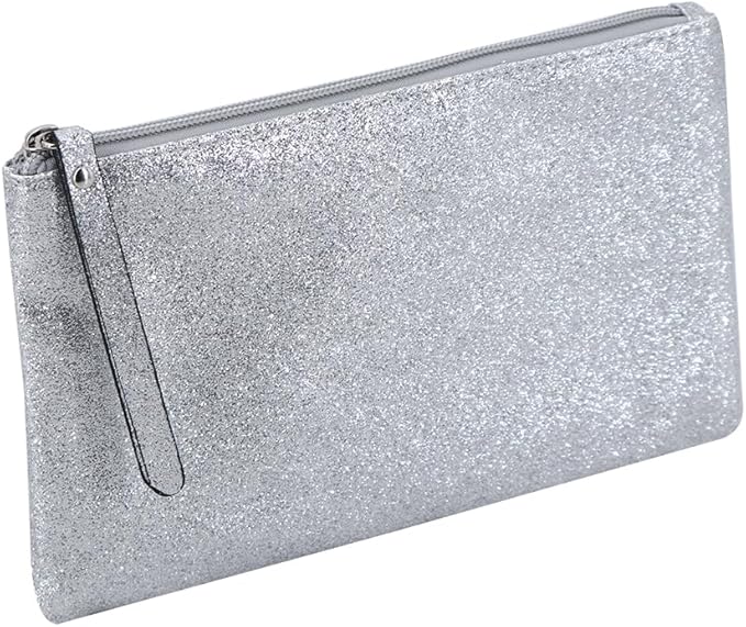 Celestial Glitter Makeup Pouch – Six Stunning Shades - Festive Cosmetic Bag (Moonbeam Silver)