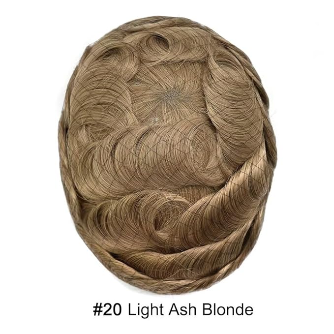 FACE MIRACLE Hair System for Men French Lace Mens Toupee Human Hair Replacement System Lace with PU Toupee for Men Male Hair Piece Wigs 6"X9" #20 light ash blonde