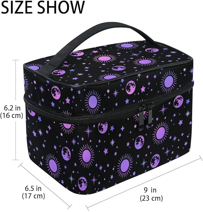 Makeup Bags, Moon Sun Stars Makeup Organizer Bags Toiletry Bag Box Travel Cosmetic Bag Make Up Train Case for Women Teen Girl Ladies
