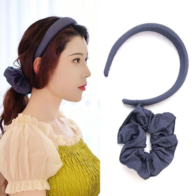 Headband and Scrunchie Set for Women 2Pack Hair Ties for Girls Elastics Bands Ponytail Holder Hair Accessories Royal Blue