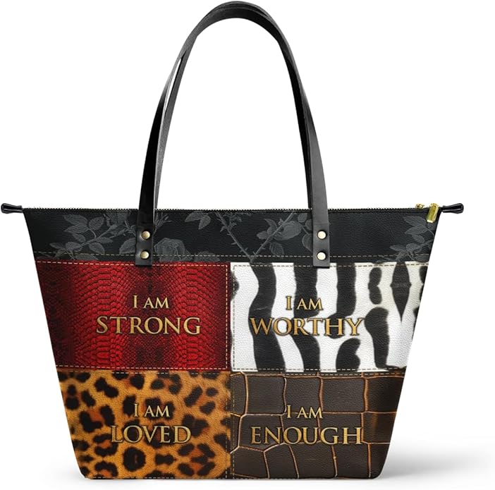 African Black Women's Leather Tote Bag, Large, Premium Vegan Leather, Full Zip, Perfect Christmas Gifts For Women