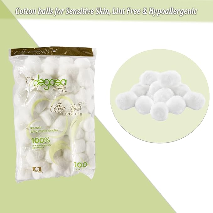 Cotton Balls for Facial Treatments, Nails and Make-Up Removal, Applying Tonics & Cleansers, Multi-Purpose Soft Natural Cotton Balls (Large 100 Count)