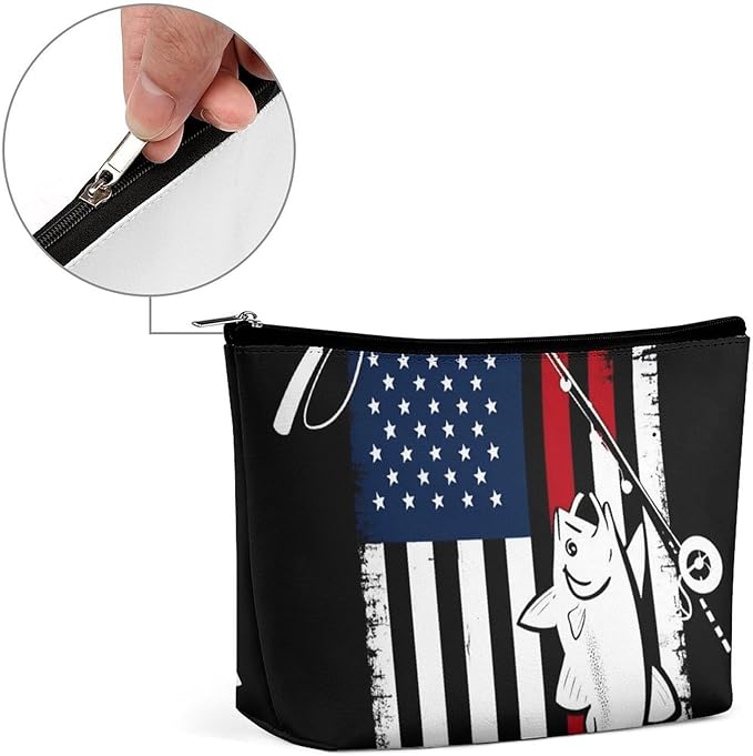Fashion Zipper Cosmetic Case, Portable Makeup Case, Personality Toiletry Bag, Travel Cosmetic Toiletry Bag Bass Fish Fishing Lure American Flag