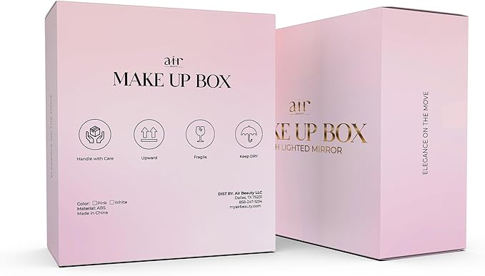 Air Makeup Beauty Box - Makeup Bag with LED Lighted Mirror, Professional Mini/Large Cosmetic Organizer - Portable Vanity & Makeup Case for Travel (Beauty Box, Blush Pink)