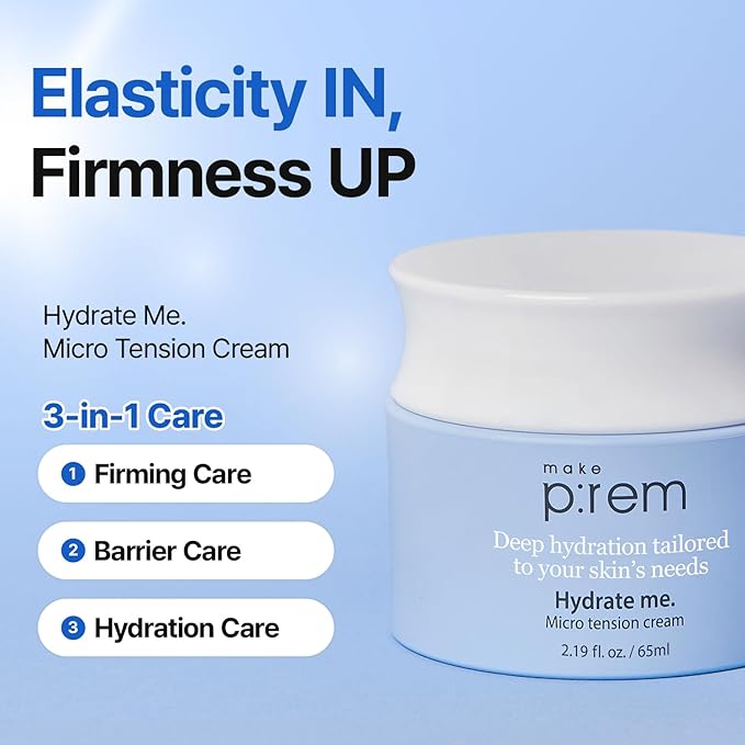 MAKE P:REM Hydrate Me. Micro Tension Cream, Moisturizing Watery Gel Type, Non-Sticky Finish Hydrating Facial Cream for Dry, Sensitive, Oily, Acne-prone Skin, Korean Skin Care, 2.19 fl. oz. (65ml)