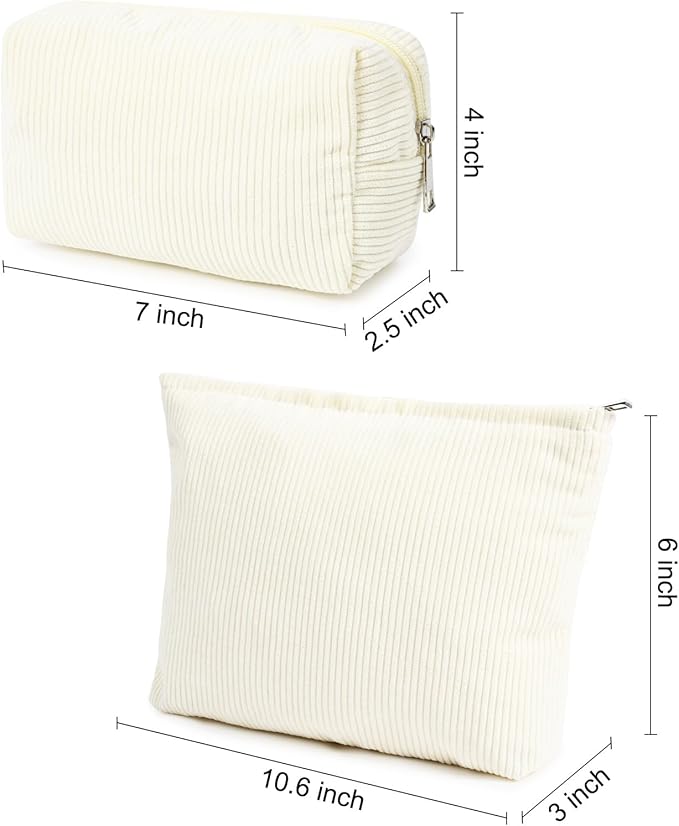 SOIDRAM 2 Pieces Corduroy Makeup Bag Large Corduroy Cosmetic Bag Capacity Canvas Mix Travel Toiletry Bag Organizer Cute Makeup Brushes Aesthetic Accessories Storage Bag for Women