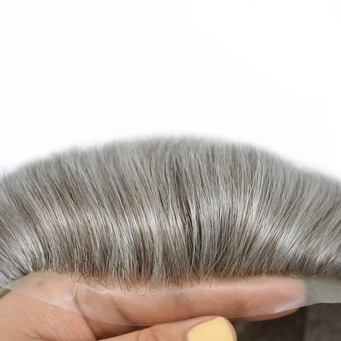 FACE MIRACLE Mens Toupee Lace Front Hairpieces Soft Human Hair Replacement System Natural Hairline Toupee for Men French Lace Poly V-Looped Mens hair Units 6"X8" #60RY