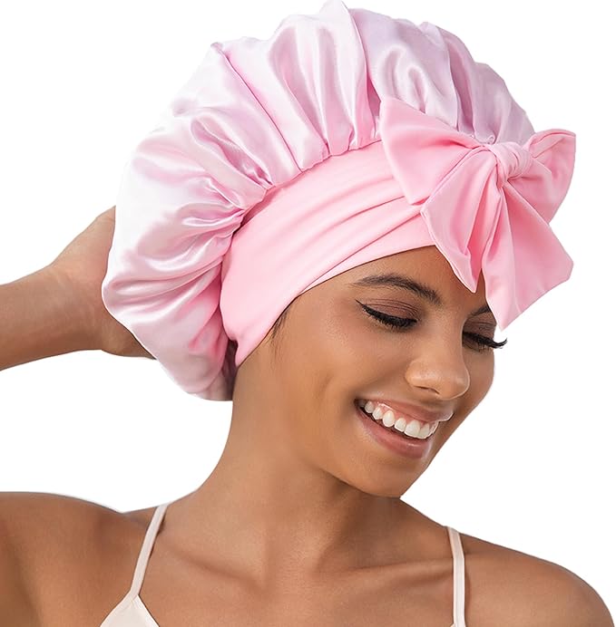 GDTOGRT Satin Silk Bonnet for Sleeping Women - Double Layer Sleep Hair Bonnets Caps for Curly Braid Hair with Tie Band