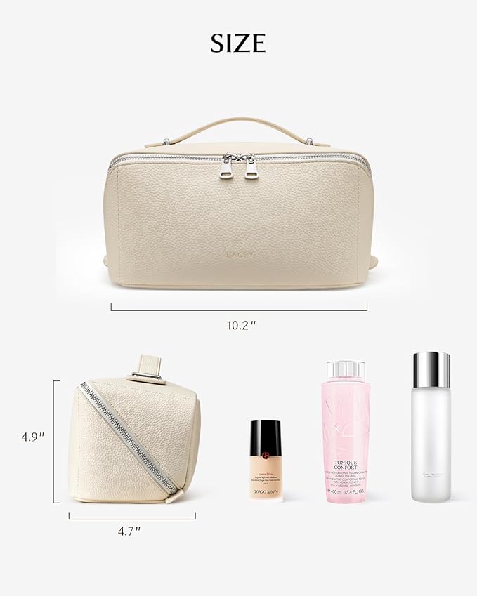 EACHY Makeup Bag,Large Capacity Travel Makeup Bag,Waterproof Portable Open Flat Toiletry Bag Cosmetic Bag with Divider and Handle