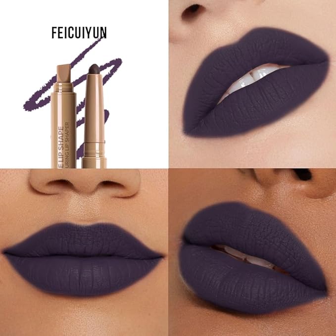 Matte Crayon Lip Liner Pencil, Deep Purple Lip Liners Lipstick For Women Halloween Birthday Party Wear, Plump Creamy Formula With Silicone Smudger for Define Contours & Sculpting Lip