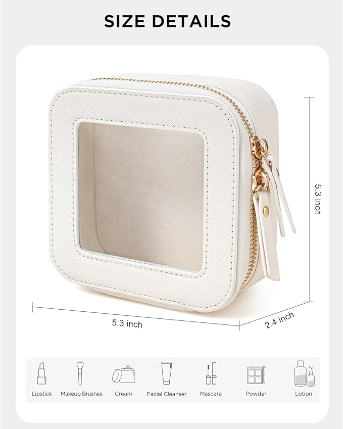 KOTORA Small Makeup Bag for Purse Cute Travel Makeup Bag Clear Cosmetic Bag with Zipper, Car Make Up Bag Organizer Storage Traveling Car Accessories Travel Essentials for Women (Mini White)
