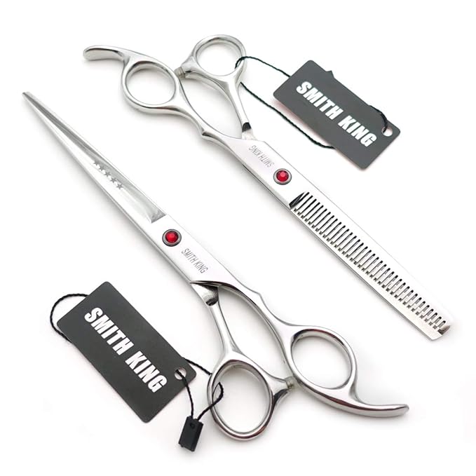 7.0 Inches Professional hair cutting thinning scissors set with razor (Silver)