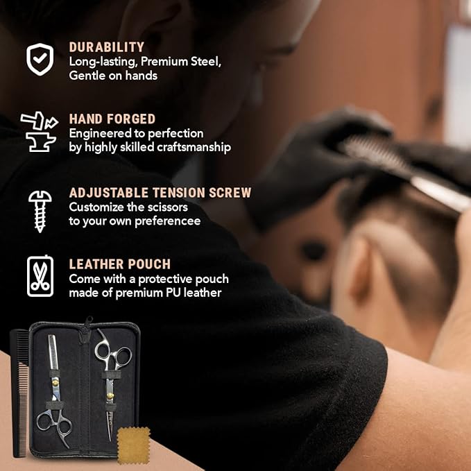 Ontaki Hair Shears & Thinning Scissors Kit - 7-Inch, Silver Japanese Steel - Precision Hair Cutting Scissors for Professionals & Home Stylists with Styling Comb & Pouch