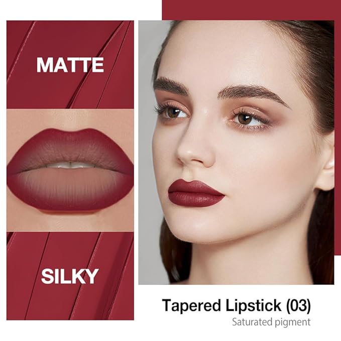 evpct Dark Red Gradient Matte Lipstick Lip Liner Crayon Combo Pencil Set for Women Long Lasting Waterproof, Oxblood Red Matte Cream Lip Liner and Lipstick Combo Makeup, Flawless Gradual Ombre Effect