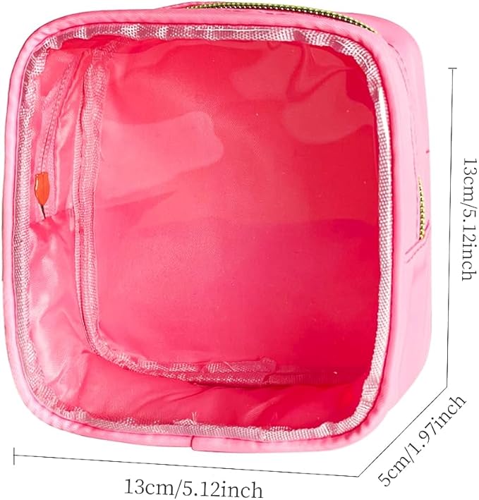 2PCS Pink clear Cosmetic Pouch Travel Cosmetic Case 5x5x2 inch Small Transparent Toiletry Pouch with Zipper Portabble Makeup Organizer for Women and Essentials