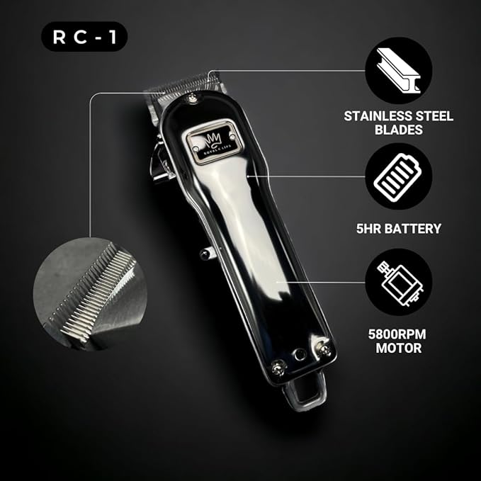Royal Clips Hair and Beard Fade Kit – Professional Clipper, Trimmer & Foil Shaver Bundle for Men, Complete Haircut Set for Barbers, Home Use & Grooming– Holiday Gift for Men, Fathers, Brothers- Silver
