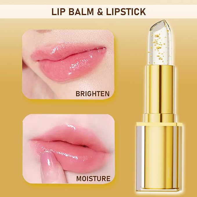 Transferproof Color Changing Lipstick with Gold Foil & 24H Moisturizing Glossy Shine – PH Reactive Long Lasting Mood Lipstick for Women, Deep Nourishment Lip Balm, Non-Fading Lip Gloss (1Pcs)