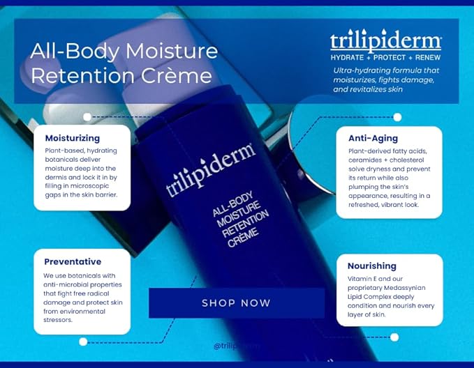 Trilipiderm All-Body Moisture Retention Crème – 2-PACK – Plant-Based All-Day Lightweight Hydration for Body and Face, Meadowfoam, Lipid Replacement, Travel-Size TSA-Approved 3 Ounce Tubes