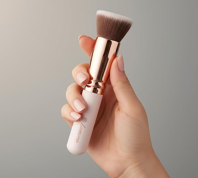 Lamora Makeup Brush Foundation Kabuki - Flat Top Face Brush for Liquid, Cream, and Powder Cosmetics - Full Coverage Blending, Buffing, Stippling, Contouring