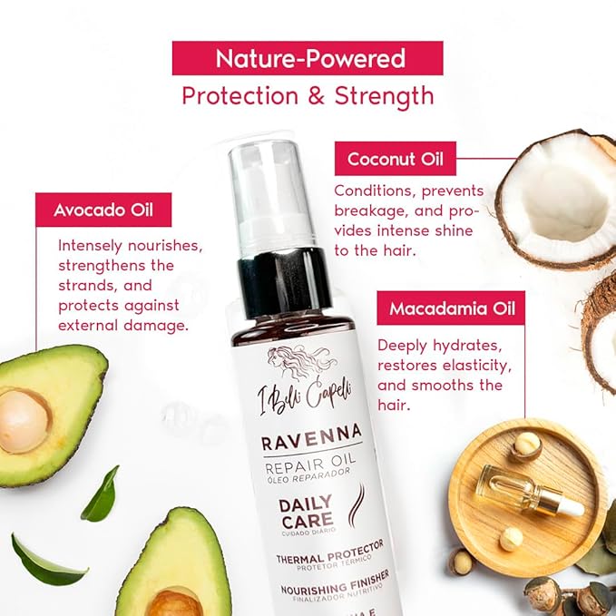 I Belli Capelli Ravenna Hair Oil for Frizzy Hair – Split End Repair, Heat Protection & Deep Hydration – Macadamia, Avocado & Coconut Oil for Damaged, Dry & All Hair Types (60ml/2.02 Fl Oz)