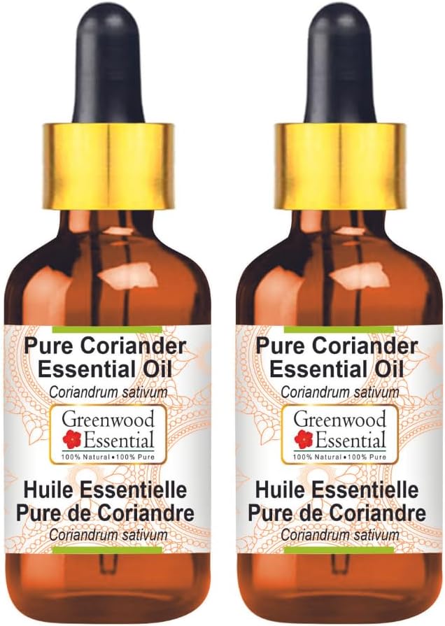 Greenwood Essential Pure Coriander Essential Oil (Coriandrum sativum) with Glass Dropper 100ml X 2 (6.76oz)