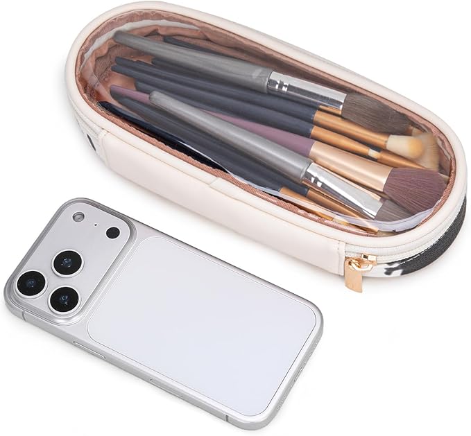 Montana West X Wrangler Travel Makeup Bag 2pcs Set Large Cosmetic Bag with Makeup Brush Holder Portable Make Up Organizer Cute Toiletry Bag with Divider and Handle for Women Cow Brown