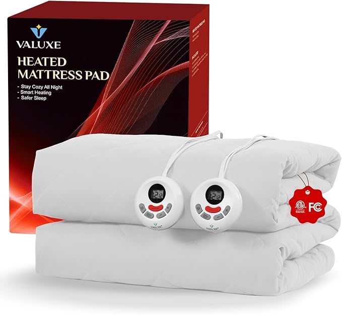 Heated Mattress Pad Queen Size Quilted Zone Heating Electric Bed Warmer Luxury Comfort Heat Mattress Pad Cover Dual Controller（10 Heat Setting | 1-12 Hours Auto Shut Off | with 8-21 Inch Deep Pocket）