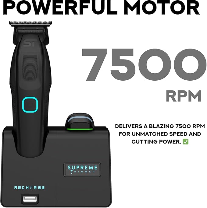 Supreme Trimmer Recharge ST777 – Professional Barber Trimmer with 2 Removable Batteries | 8000 RPM Motor, Zero Gap DLC Blades, Smart Charging Dock, USB-C Fast Charge