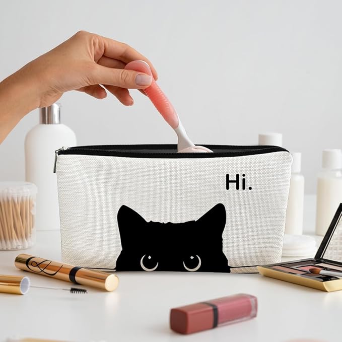 Black Cat Makeup Bag - Cosmetic Zipper Travel Toiletry Bag for Cat Lovers & Cat Moms & Teen Girls