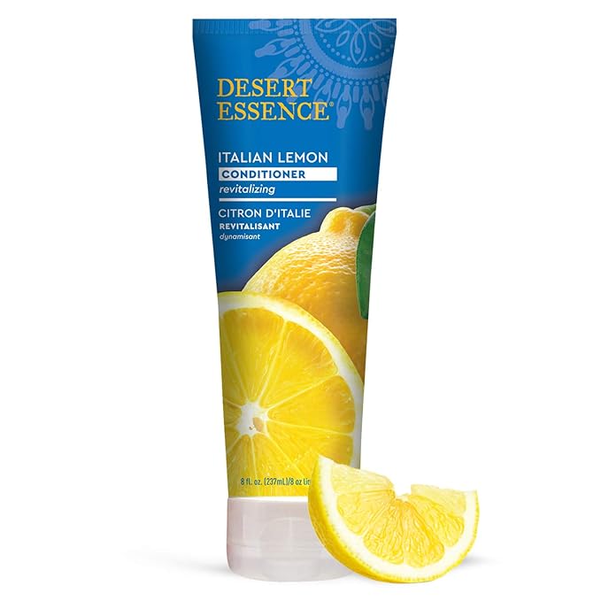 Desert Essence Italian Lemon Conditioner - 8 Fl Ounce - Revitalizing Hair Detangler - Adds Volume - Shine & Strength - Scented - Aloe Vera - Vitamin B5 - Cruelty Free - No Parabens