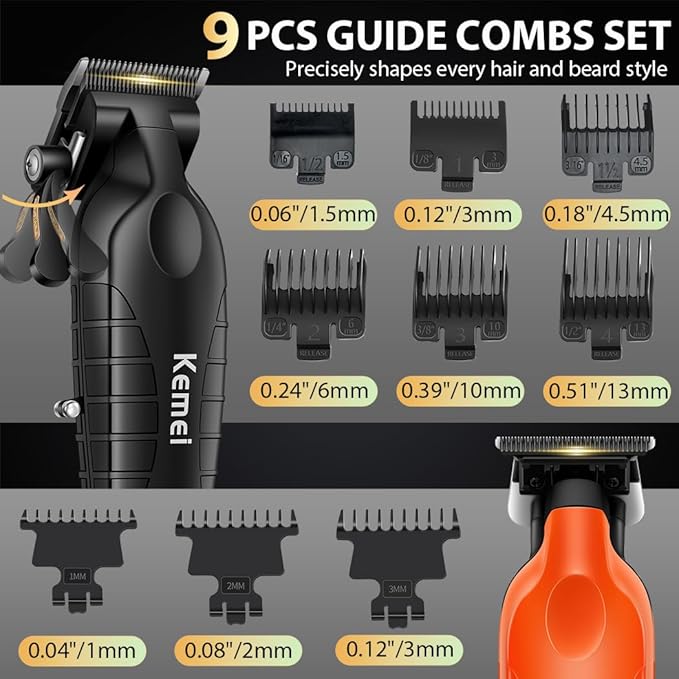 KEMEI Hair Clippers for Men Professional, Barber Clippers and Trimmers Set, Foil Shaver for Men,Cordless Hair Clippers and Barber Kit, Hair Cutting Kit, KM-2293Orange, KM-PG2290D, KM-T95
