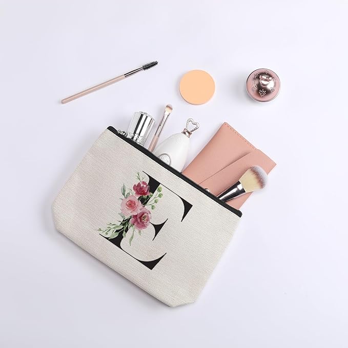 Initial Makeup Bag, Personalized Gifts for Women, Bridesmaid Gifts, Birthday Gifts for Women Mom, Gifts for Best Friend, Bride Bridesmaid Cosmetic bag (Letter E)
