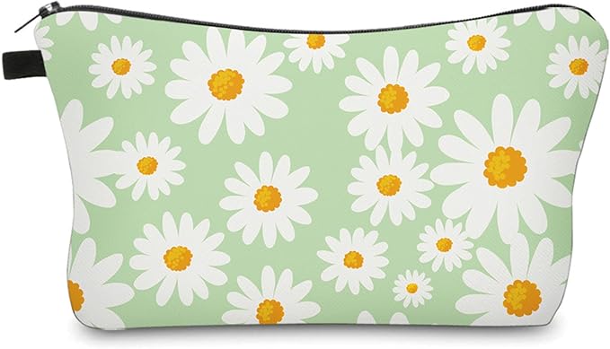 Cute Travel Makeup Bag Cosmetic Bag Small Pouch Gift for Women (Daisy Sage Green)