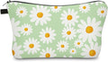 Cute Travel Makeup Bag Cosmetic Bag Small Pouch Gift for Women (Daisy Sage Green)