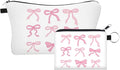 Bow Makeup Bag Set for Women, Cute Travel Cosmetic Pouch Toiletry Organizer with Zipper, Aesthetic Makeup Bags for Purse, Gifts for Girls Teens Bridesmaids