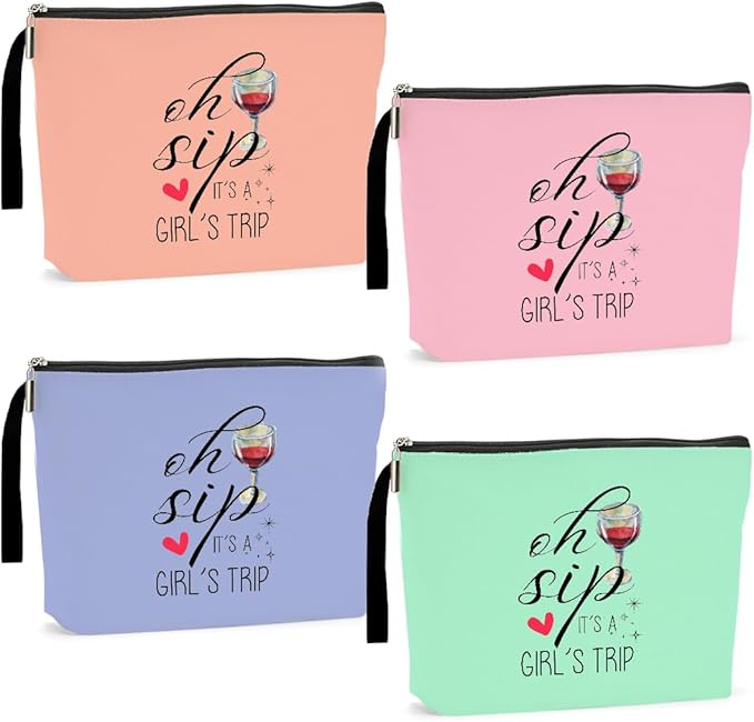 Hanamiya Na 4Pcs Girls Trip Gifts Favors Weekend Makeup Bag, Friendship Girls Weekend Gifts Weekender Bags for Women Girl Bridesmaid Cosmetic Bag Zipper Pouch Wedding Bachelorette Party