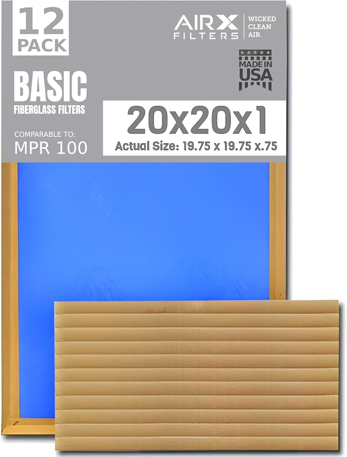 20x20x1 Air Filter Comparable to MPR 100 Basic Economy Furnace Filters by AIRXFILTERSWICKEDCLEANAIR