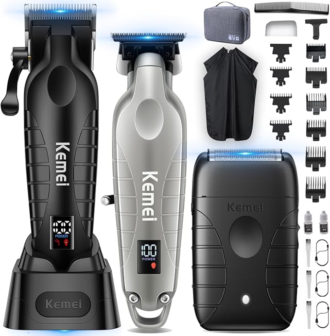 KEMEI Hair Clippers for Men Professional, Barber Clippers and Trimmers Set, Foil Shaver for Men,Cordless Hair Clippers and Barber Kit, Hair Cutting Kit, KM-2293Silver, KM-PG2290D, KM-T95