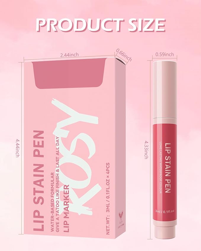 Lip Stain Liner Pen Set-4 Pcs Hydrating Lip Stain Lip Liner Pencil Kit,Longlasting Waterproof Smudgeproof Matte Color Look,Precise Chisel Tip Smooth,Christmas Makeup Gift Kit for Women Girl