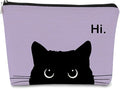 Cute Cat Makeup Bag, Black Kitty Cosmetic Pouch - Retro Stripes