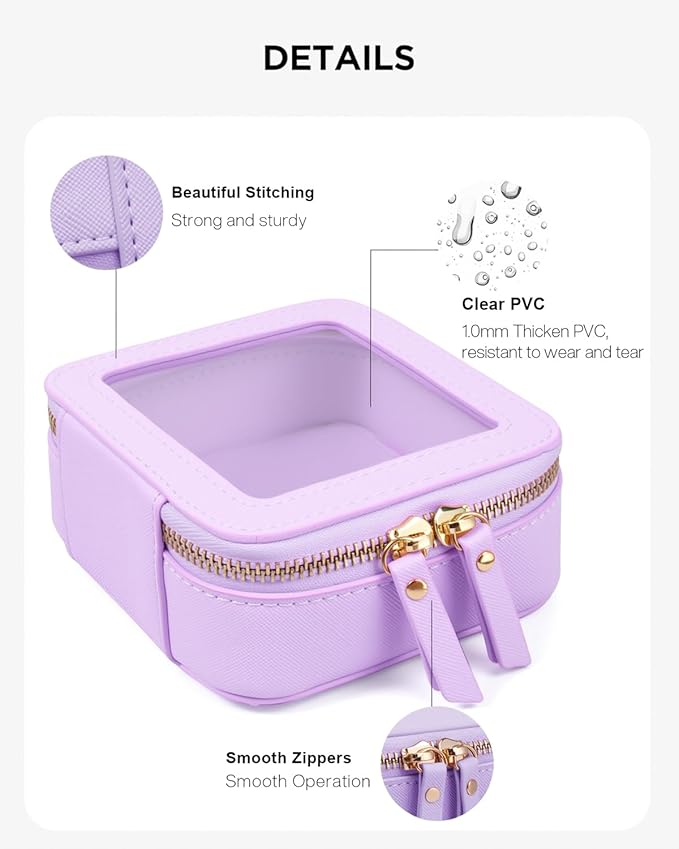 KOTORA Small Makeup Bag for Purse Cute Travel Makeup Bag Clear Cosmetic Bag with Zipper, Car Make Up Bag Organizer Storage Traveling Car Accessories Travel Essentials for Women (Mini Purple)