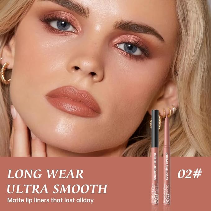12 Colors Matte Lip Liner Pencil – Long Lasting Waterproof Lip Liner, Smudge Proof Transfer Proof Lip Pencil, High Pigment Lip Makeup for Defining & Filling Lips (02#, 1PCS)