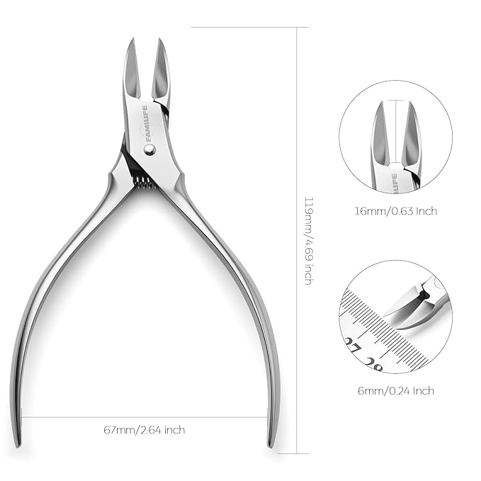 FAMILIFE Cuticle Nippers Scissors – Professional Stainless Steel Cuticle Trimmer for Thick Nails, Ingrown Toenails & Seniors, Sharp Durable Blades with Ergonomic Handle for Salon & Home Use