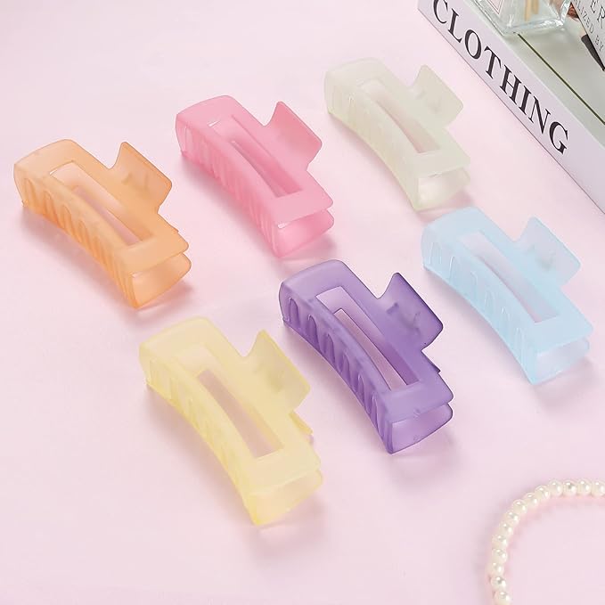 4 Inch Big Hair Claw Clips 6 Pcs Large Claw for Thick Hair Square Hair Clips for Women Rectangle Hair Clips Nonslip Acrylic Banana Jaw Clips Hair Accessories for Girls (Ice Cream)