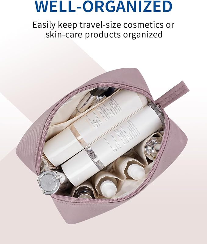 Narwey Cute Makeup Bag Small Toiletry Bag Travel Cosmetic Bag Organizer Make Up Bags with Organized Pockets for Women (Dusty Rose, Large)