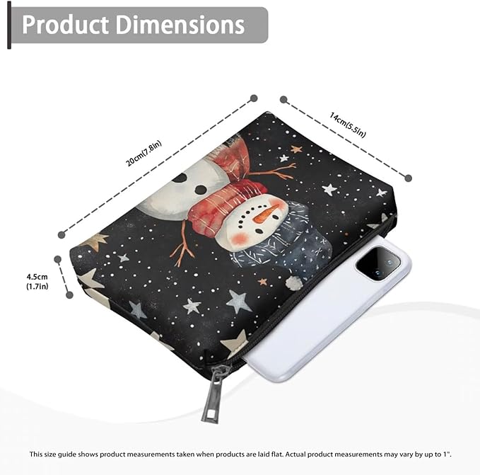 COEQINE Christmas Snowman Purse Pouches For Purse Organization Travel Makeup Bag for Women Leather Waterproof Small Cosmetic Bag For Purses for Womens Travel Essential Bags for Toiletries