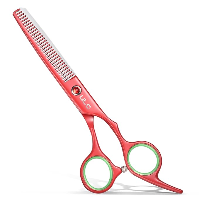 ULG 6.5" Hair Thinning Scissors, Japanese Stainless Steel, Professional Texturizing Shears, Barber’s 30-Tooth Blending Thinner for Stylist & Home Use, Christmas Gifts for Women Men Family Red