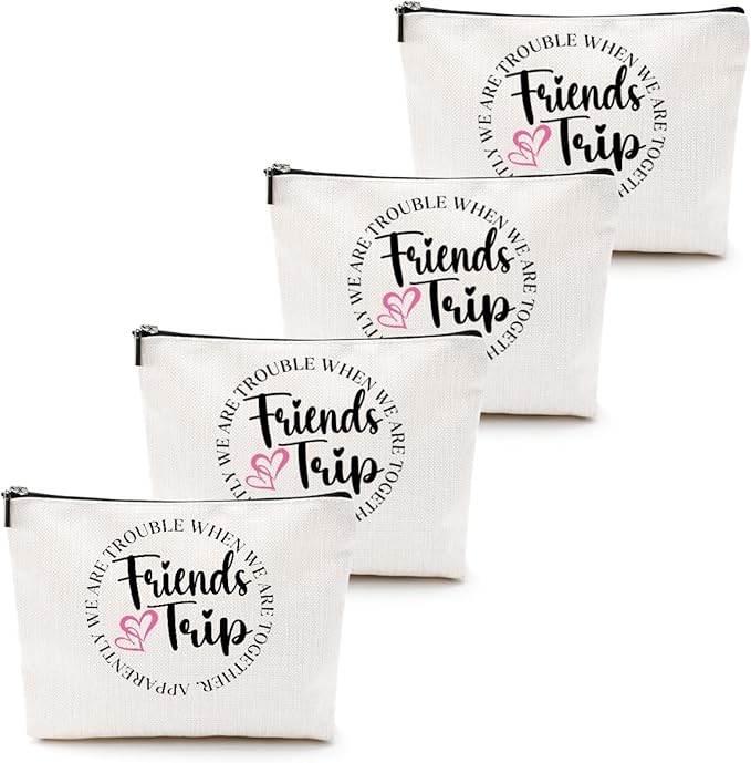4PCS Girls Trip Gifts Girls Friends Trip Makeup Bag Girl Weekend Gifts Summer Gift Cosmetic Bag Toiletry Bag Weekender Bags for Women Daughter Best Friend Friendship Bachelorette Party Birthday